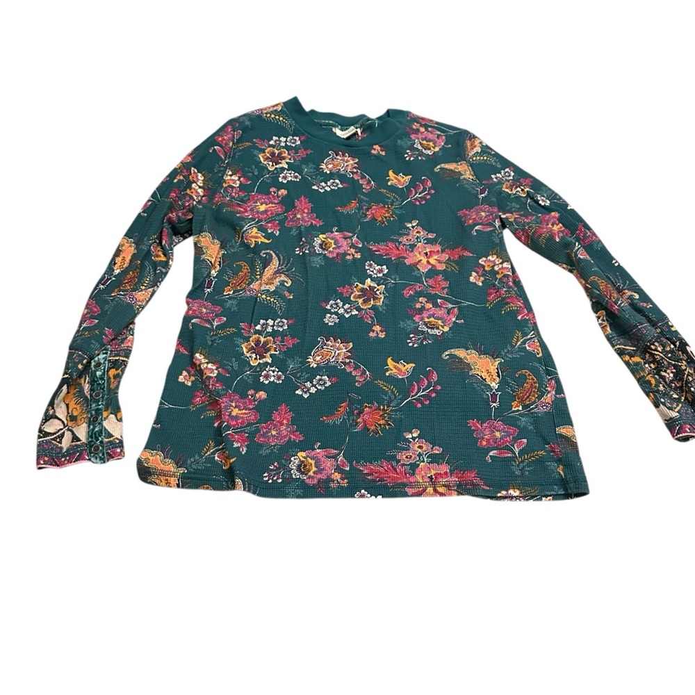 Sundance Green Floral Waffle Long Sleeve Top